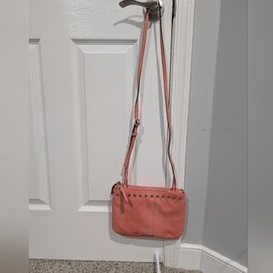 Nine West Pink Coral Adjustable Crossbody Bag with Silver Stud Details